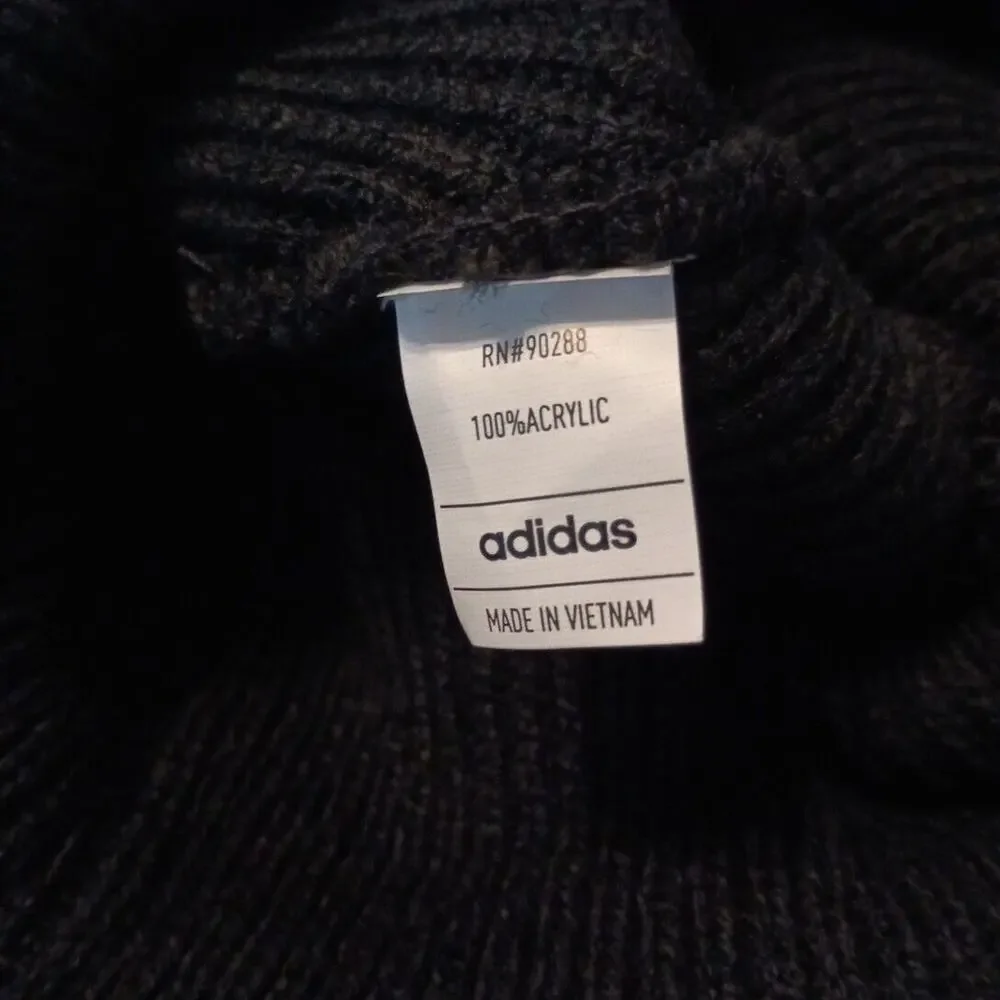 Adidas‎ Foundation 3 In Fold Beanie Mens Black White Logo Cuffed Ribbed Knit Cap